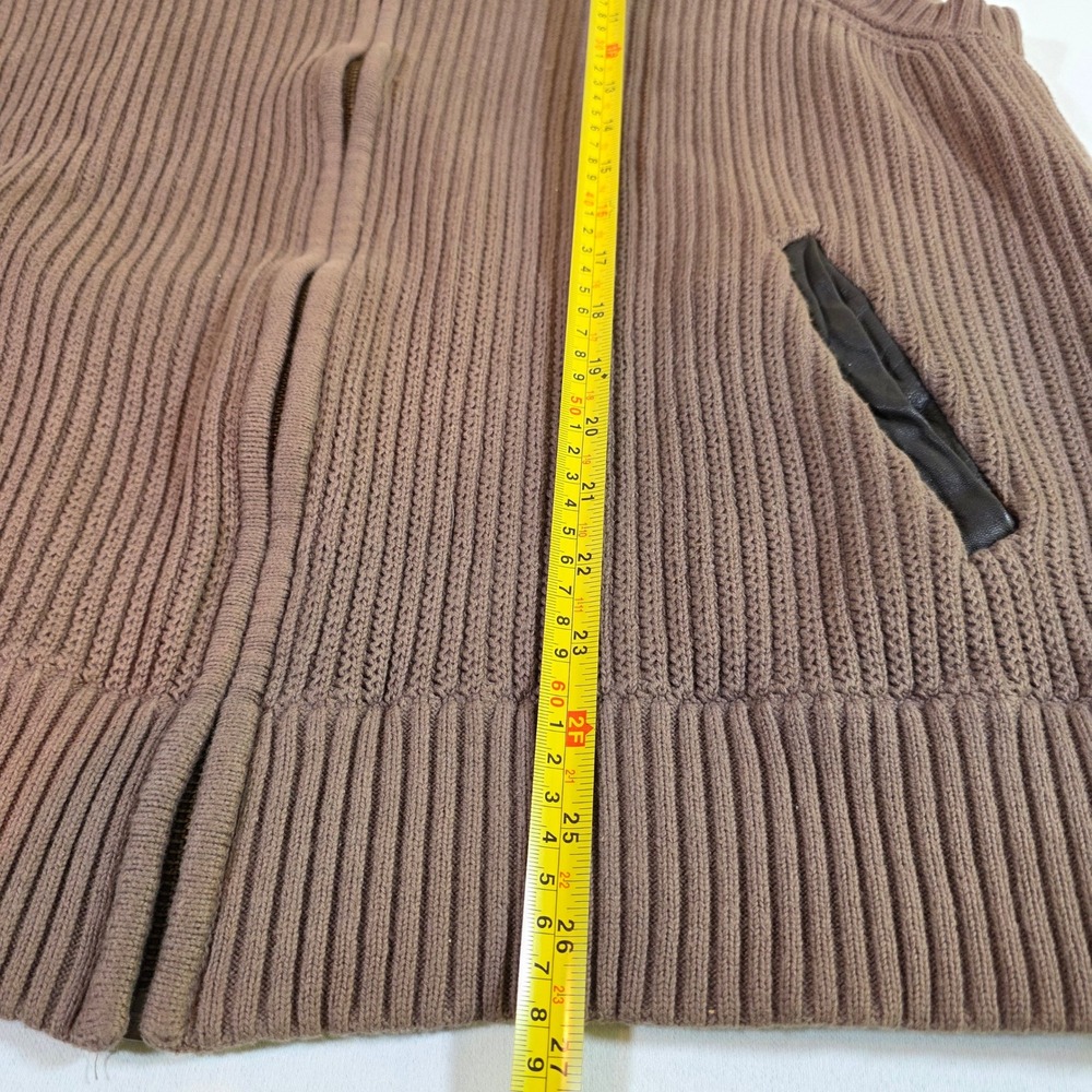 NATIONAL GEOGRAPHIC Men's XL Brown Cotton‎ Leather Chunky Ribbed Full Zip Vest - Picture 7 of 7